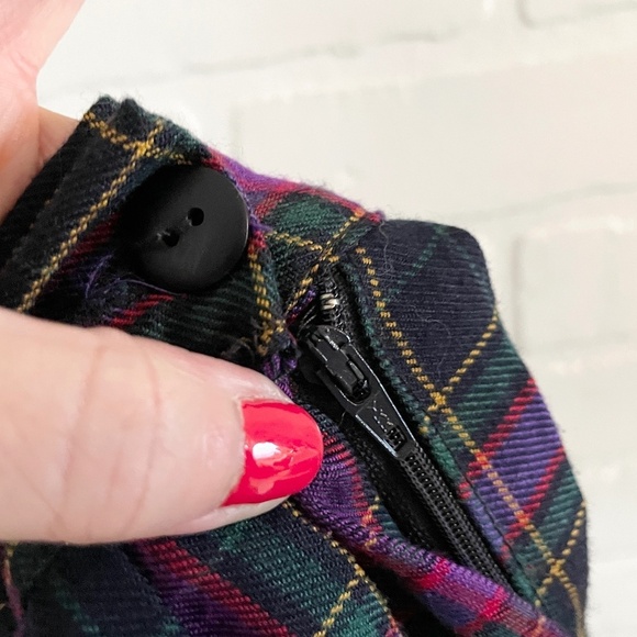 Vintage Midi Skirt Pleated Plaid Academia School prep Purple Green Sz 10 Petite - Picture 5 of 7